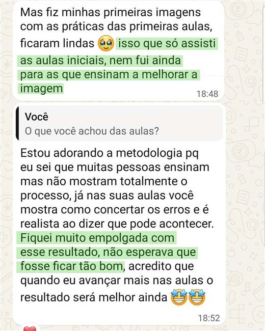 Depoimento: fiz minhas primeiras imagens com as práticas das primeiras aulas, você mostra como consertar os erros